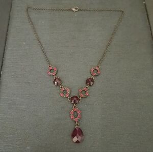 Vintage Red Glass Victorian Style Y Necklace